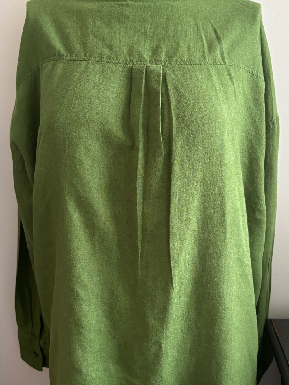 Olive Green Linen Button-Up Shirt - Picture 4 of 5
